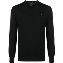 Megztinis vyrams, Juoda, Slim fit cotton v-neck sweater