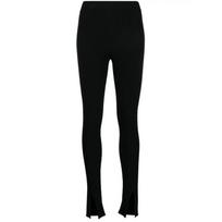 Tamprės moterims, Juoda, Ribbed slit front leggings