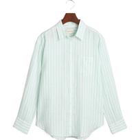 Marškiniai ilgomis rankovėmis moterims, Žalia, Rel striped linen shirt