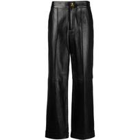 Odinės kelnės moterims, Juoda, Leather cuffed pants