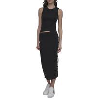 Midi sijonas moterims, Juoda, Side logo rib midi skirt