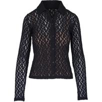 Marškiniai ilgomis rankovėmis moterims, Juoda, Floral smocked l/s button up