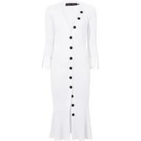 Megzta suknelė moterims, Balta, Rib knit fringe sleeve dress
