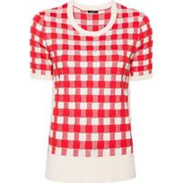 Marškinėliai trump. rankovėmis moterims, Raudona, Rd nk vichy jacquard