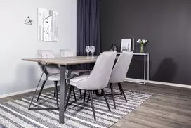 Valgomojo stalas Marina, 180x90xH75cm, Juoda/Pilkas Ąžuolas + 4 kėdės Velvet Deluxe, Juoda/Pilka