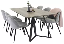 Valgomojo stalas Marina, Juoda/Medžio+6 kėdės Velvet, Pilka
