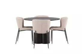 OliviaDiningTable-Juoda/JuodaVeneer+Kuklus valgomojo kėdė-Beige/BeigeBoucle_4