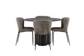 OliviaDining Table-Juoda/JuodaVeneer+Kuklus valgomojo kėdė-Pilka/SmokedBlackBoucle_4
