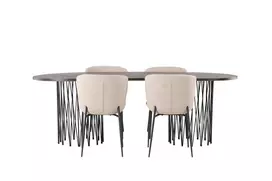 Akmens ovalus valgomojo stalas - juodas / Mocca fanera + Modesto valgomojo kėdė - smėlio spalvos / smėlio spalvos boucle _4