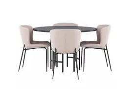 Valgomojo stalas Copenhagen, Juoda+4 kėdės Modesto, Beige/Beige Boucle