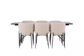 Valgomojo stalas Astrid 200*75 - Matinė juoda / Matinė juoda MDF su lukštu + Modesto valgomojo kėdė - Beige / Beige Boucle _6
