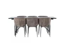 Valgomojo stalas Astrid 200*75 - Matinė juoda / Matinė juoda MDF su fanera + Modesto valgomojo kėdė - Pilka / Rūkyta Juoda Boucle _6