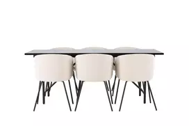 Valgomojo stalas Astrid 200*75 - Matinė juoda / Matinė juoda MDF su lukštu +Berit kėdė - Juoda / Beige Velvet _6