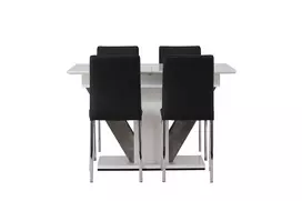 Disa valgomojo stalas 120/160*80 – baltas / pilkas MDF + valgomojo kėdė Lily – chromuota koja / juoda PU _4