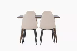 „Kaseidon“ valgomojo stalas – guminis / tamsiai rudas MDF + valgomojo kėdė „Polar“ – juoda / smėlio spalvos „Boucle“ _4