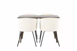 Valgomojo stalas Kaseidon, Tamsi ruda + 4 kėdės Berit, Juoda/Beige