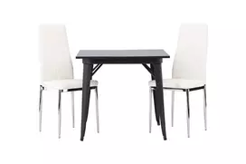 Tempe Valgomojo stalas - juodas / juodas MDF + Pastill valgomojo kėdė - sidabrinė / balta PU _2