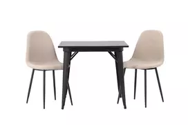 Tempe Valgomojo stalas, juoda + Polar Valgomojo kėdė 2 vnt., juoda/smėlio