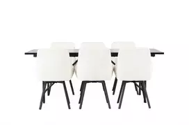 Valgomojo stalas Astrid, 200x75cm, Juoda + 6 kėdės Rosie, Juoda/Beige