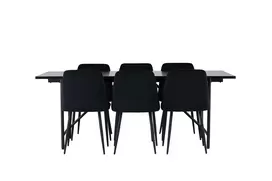 Valgomojo stalas Astrid 200*75 - Matinė juoda / Matinė juoda MDF su fanera + Nakties valgomojo kėdė - Juodas / Juodas Velvet _6