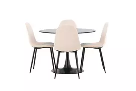 Valgomojo stalas Glade - juodas / juodas MDF + valgomojo kėdė Polar - juodos kojos / smėlio spalvos aksomas _4