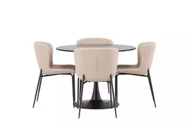 Valgomojo stalas Glade, Juoda + 4 kėdės Modesto, Pilka/Juoda