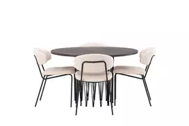 Valgomojo stalas Stone, Juoda/Moka + 4 kėdės Chico, Juoda/Balta