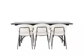 Valgomojo stalas Astrid 200*75 - Matinė juoda / Matinė juoda MDF su lukštu + Valgomojo kėdė Chico - Juoda / Balta Boucle _6
