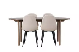 Valgomojo stalas Andy, 180x75cm, Medžio + 4 kėdės Polar Juoda/Beige