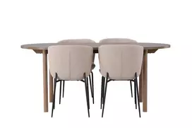 Valgomojo stalas Andy, 180x75cm, Medžio + 4 kėdės Modesto, smėlio spalvos