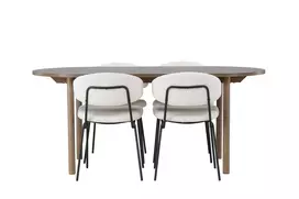 Valgomojo stalas Andy 180x75cm, Medžio+4 kėdės Chico, Juoda/Balta Boucle