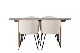 Valgomojo stalas Andy 180x75cm, Medžio+4 kėdės Berit, Juoda/ Beige Velvet