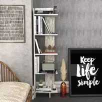 Knygų lentyna, Hanah Home, balta, 45,2 x 180 x 21,6, cm