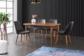 Ištraukiamas valgomasis stalas, Hanah Home, graikinis riešutas Antracitas, 130 x 75 x 80, cm