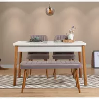 Stalo ir kėdžių rinkinys (4 dalys), Hanah Home, Atlanto pušis Baltas Pilka, 120 x 77 x 75, cm