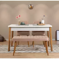 Stalo ir kėdžių rinkinys (4 dalys), Hanah Home, Atlanto pušis Baltas Akmuo, 120 x 77 x 75, cm