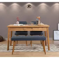 Stalo ir kėdžių rinkinys (4 dalys), Hanah Home, Atlanto pušis Tamsiai mėlyna, 120 x 77 x 75, cm