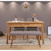 Ištraukiamas valgomojo stalo ir kėdžių rinkinys (4 dalys), Hanah Home, Atlanto pušis Pilka, 120 x 77 x 75, cm