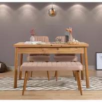 Ištraukiamas valgomojo stalo ir kėdžių rinkinys (4 dalys), Hanah Home, Atlanto pušis Akmuo, 120 x 77 x 75, cm