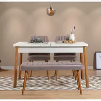 Ištraukiamas valgomojo stalo ir kėdžių rinkinys (4 dalys), Hanah Home, Atlanto pušis Baltas Pilka, 120 x 77 x 75, cm