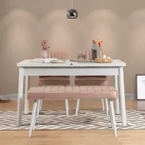 Ištraukiamas valgomojo stalo ir kėdžių komplektas (4 dalys), Hanah Home, baltas Akmuo, 120 x 77 x 75, cm