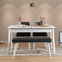 Ištraukiamas valgomojo stalo ir kėdžių komplektas (4 dalys), Hanah Home, baltas Antracitas, 120 x 77 x 75, cm