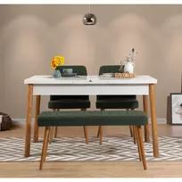 Ištraukiamas valgomojo stalo ir kėdžių rinkinys (4 dalys), Hanah Home, Atlanto pušis Baltas Žalia, 120 x 77 x 75, cm