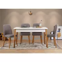 Stalo ir kėdžių rinkinys (5 dalys), Hanah Home, Atlanto pušis Baltas Pilka, 120 x 77 x 75, cm