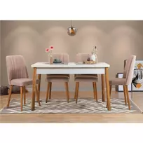 Stalo ir kėdžių rinkinys (5 dalys), Hanah Home, Atlanto pušis Baltas Akmuo, 120 x 77 x 75, cm