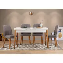 Ištraukiamas valgomojo stalo ir kėdžių komplektas (5 dalys), Hanah Home, Atlanto pušis Baltas Pilka, 120 x 77 x 75, cm
