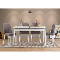 Ištraukiamas valgomojo stalo ir kėdžių rinkinys (5 vnt.), Hanah Home, baltas Pilka, 120 x 77 x 75, cm