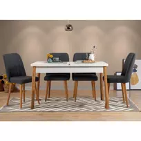 Ištraukiamas valgomojo stalo ir kėdžių komplektas (5 dalys), Hanah Home, Atlanto pušis Baltas Antracitas, 120 x 77 x 75, cm