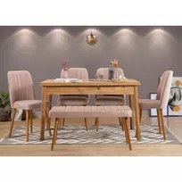 Stalo ir kėdžių rinkinys (6 dalys), Hanah Home, Atlanto pušis Akmuo, 120 x 77 x 75, cm