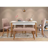 Stalo ir kėdžių rinkinys (6 dalys), Hanah Home, Atlanto pušis Baltas Akmuo, 120 x 77 x 75, cm